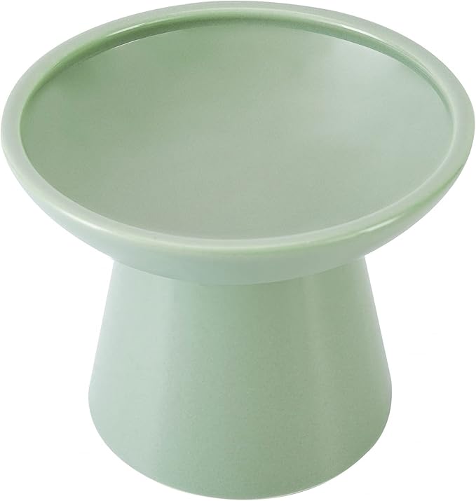 Extra Wide Elevated Ceramic Cat Food Bowl - 6.2" Shallow Dish for Whisker Fatigue Relief, 5" Height for Easy Feeding, Lead &amp; Cadmium Free, Durable Raised Cat Food Bowls, Sage Green