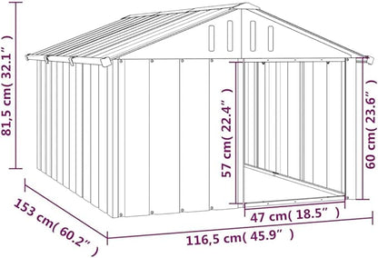 vidaXL Large Anthracite Dog House Galvanized Steel Outdoor Kennel for Breeds 45.9 X 60.2 32.1 in Perfect Pet Shelter Houses Puppy of Supply Shed