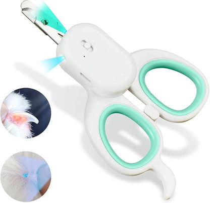 PAKEWAY Pet Nail Clipper with LED &amp; -U-V Light, Cat Claw Trimmer with Ultra Bright LED Light for Nail Bloodline to Avoid Over Cutting, Sharp Angled Blade Grooming Tool for Dog Cat Rabbit Small Animals