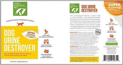 Only Natural Pet Enzyme Powered Stain &amp; Odor Eliminator - Professional Pet Urine Pee Cleaner Deodorizer for Dogs - Hardwood Floors Carpets Upholstery - Eucalyptus &amp; Rosemary Scent - 32Floz - 2 Pack