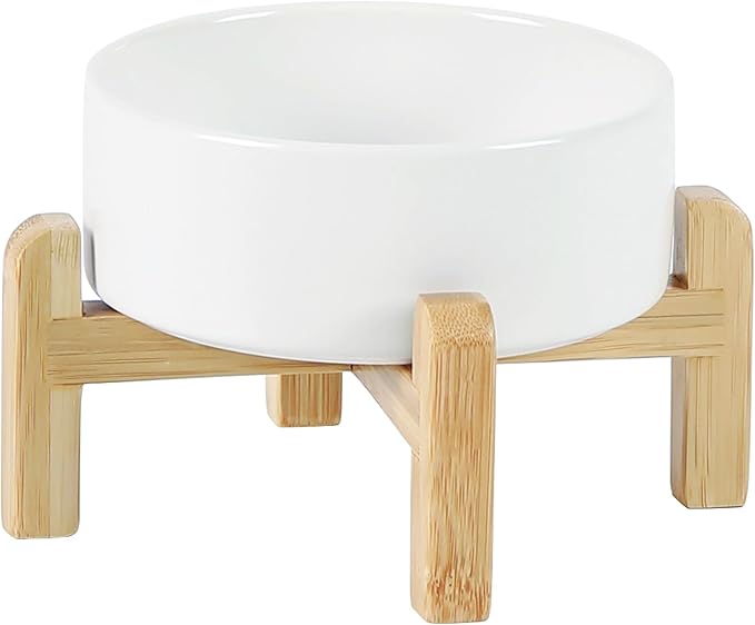 Ceramic Raised Dog and Cat Bowl Set, 2 Heights Elevated Stand, Food and Water Bowl for Small Breed Dogs, Cats, Kitty, Weighted Dog Dishes, Pet Bowls(5.1&