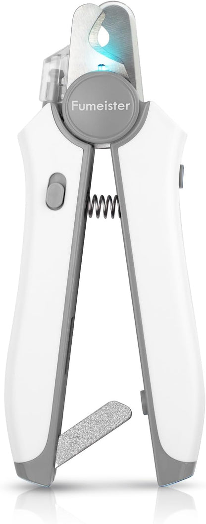 Type-C Rechargeable Dog &amp; Cat Nail Clippers - LED Pet Nail Trimmer with Built-in Nail File, Extra Sharp Blades for Small &amp; Medium Dogs, Indoor Cats (White-Gray)