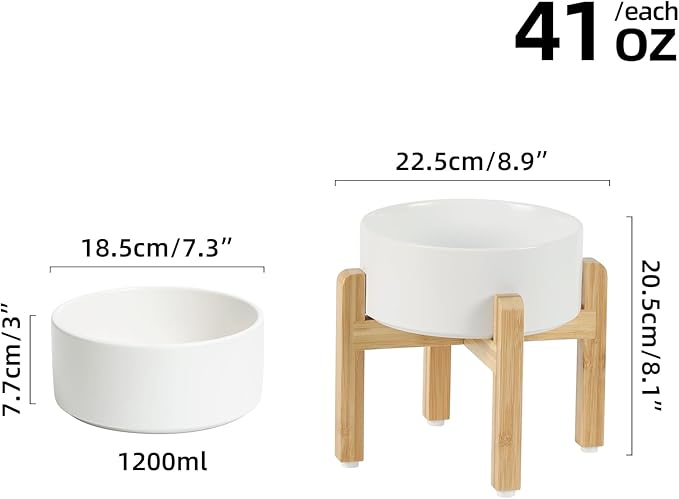 Ceramic Raised Dog Bowl Set, Elevated with Stand, Food and Water Bowl for Medium Breed Dogs, Weighted Dog Dishes, Pet Bowl(7.3&