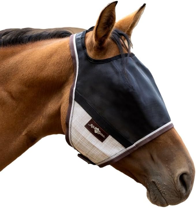 Kensington 90% UV Fly Mask Halter CatchMask UViator - Without Ears &amp; Forelock Freedom Web Trim - X-Large, 500 - Desert Sand