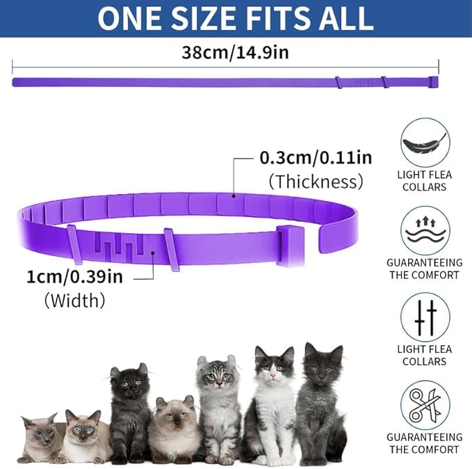 4 Pack Flea Collar for Cats, 32 Months Flea and Tick Prevention for Cats, Waterproof Cat Flea Collar, Natural Cat Flea and Tick Treatment, Adjustable Flea and Tick Collar for Cats Kittens(Grey&amp;Purple)