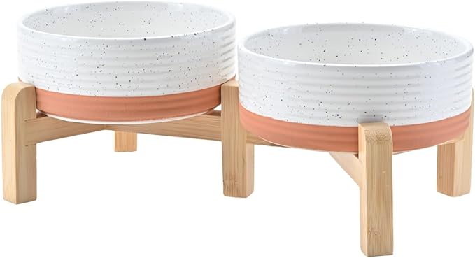 SPUNKYJUNKY Elevated Dog Bowls Ceramic, 5.1&