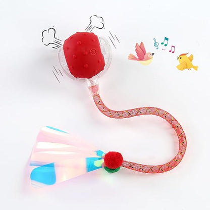 Interactive Cat Toys Ball for Indoor Cats, Automatic Agile Rolling Cat Ball with Elastic Mesh Tail, Bird Chirping &amp; Motion Activated, 2 Tail Accessories, Kitten Toy for Bored (Red)