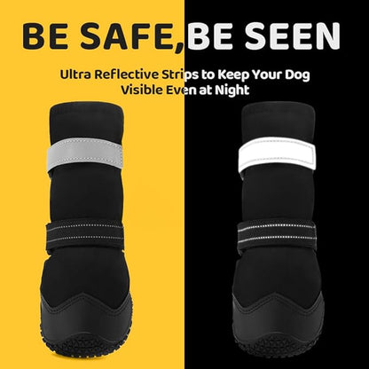 Hcpet Dog Shoes, Dog Boots &amp; Paw Protectors for Winter Snowy Days, Rainy Weather, Outdoor Anti-Slip Sole Dog Booties for Hardwood Floor Black-Leg 6