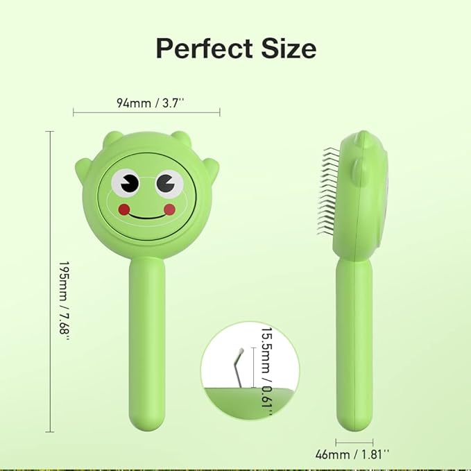 Self-Cleaning Dog &amp; Cat Slicker Brush, Skin Friendly Deshedding Grooming Tool for Long or Short Haired Dogs Cats Rabbits, Dog Shedding Brush with Release Button - Frog