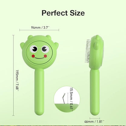 Self-Cleaning Dog &amp; Cat Slicker Brush, Skin Friendly Deshedding Grooming Tool for Long or Short Haired Dogs Cats Rabbits, Dog Shedding Brush with Release Button - Frog