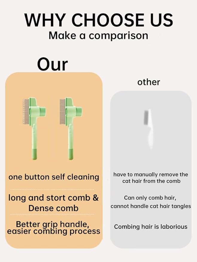 Cat Comb Dog Comb Pet Hair Removal Tool Flea for Cats and Dog Lice Cat Brush with Release Button Self-Cleaning with Long &amp; Short Stainless Steel Metal Teeth for Shedding