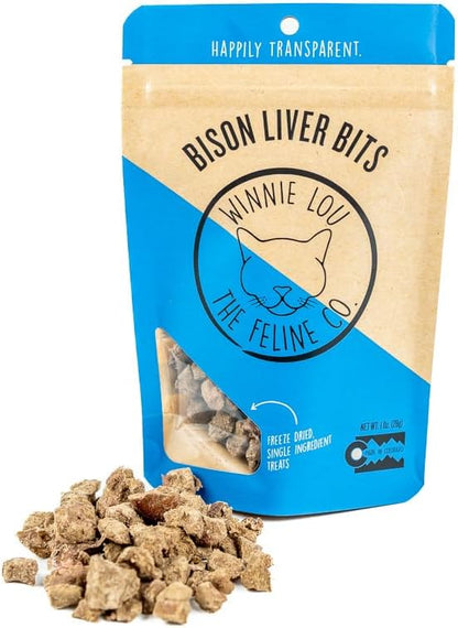 Grass-Fed Bison Liver Bits Cat Treats (Pack of 3) - Single Ingredient, High Protein Cat Food Snacks, Grain Free &amp; Made in USA, with Taurine, Iron &amp; Zinc for Healthy Cats