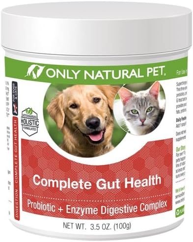 Only Natural Pet Complete Gut Health Complex - Probiotics &amp; Digestive Enzyme Supplement for Dogs &amp; Cats - Promotes Healthy Digestion, Immune System, Nutrient Absorption - Made in USA -3.5oz Powder