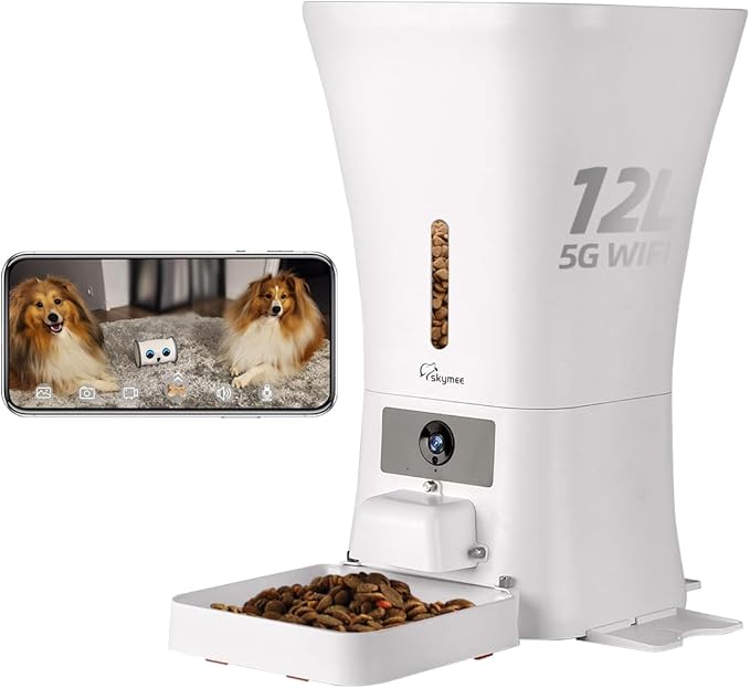 SKYMEE 12L 5G WiFi Aautomatic Dog Feeder Large Breed &amp; Automatic cat feeders 1080P Full HD Pet Camera Treat Dispenser Food Dispenser