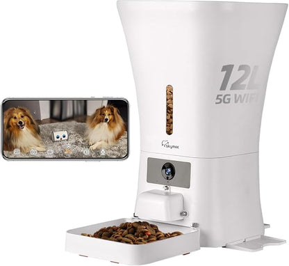 SKYMEE 12L 5G WiFi Aautomatic Dog Feeder Large Breed &amp; Automatic cat feeders 1080P Full HD Pet Camera Treat Dispenser Food Dispenser