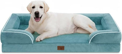 Comfort Expression Jumbo Breed Dog Bed, Orthopedic Beds for Extra Large Dogs, Waterproof Dog Bed, PV Washable Dogs Sofa Beds with Removable Cover &amp; Non-Slip Bottom(Jumbo,Washed Blue)