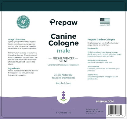 Luxury Male Pet Cologne - Fresh Lavender Scent, 3-in-1 Formula Conditions &amp; Moisturizes, Made with 94% Natural Ingredients, Long Lasting Fragrance, Safe &amp; Easy to Use | 8 fl oz