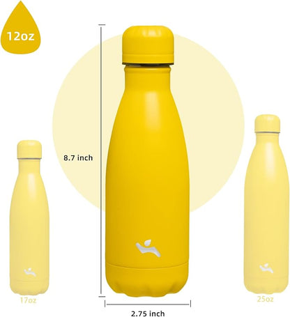 Insulated Water Bottles,12 oz Double Wall Stainless Steel Vacumm Metal Flask for Sports Travel,Yellow