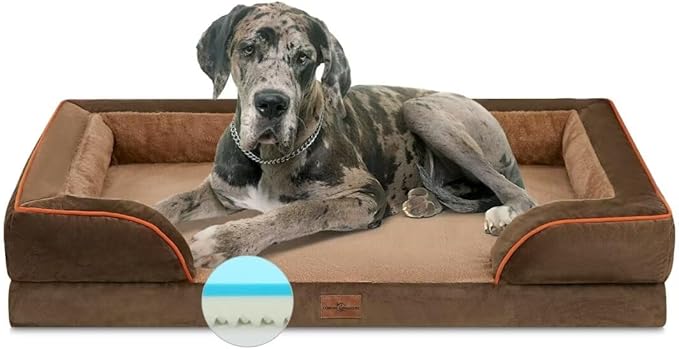Comfort Expression Memory Foam Dog Beds, Orthopedic Washable Dogs Bed XXL, Waterproof Dog Beds Extra Large with Bolster &amp; Removable Cover(XX-Large,Khaki Brown)