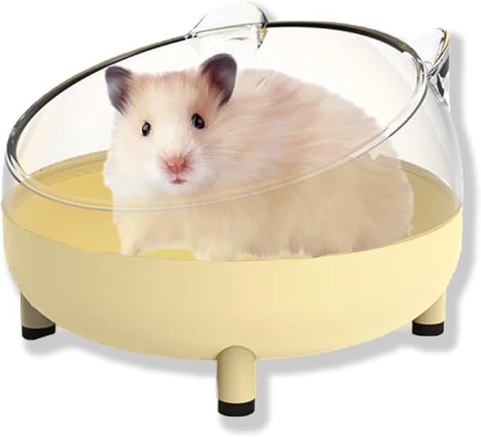 Meow&amp;Woof Hamster Sand Bath Container, Large Sandbox Toilet Gerbil Batheoom, Tiny Chinchilla Dust Bathtub Sand Bath Box for Hamster Cage Accessories 6.5 Inch-Yellow