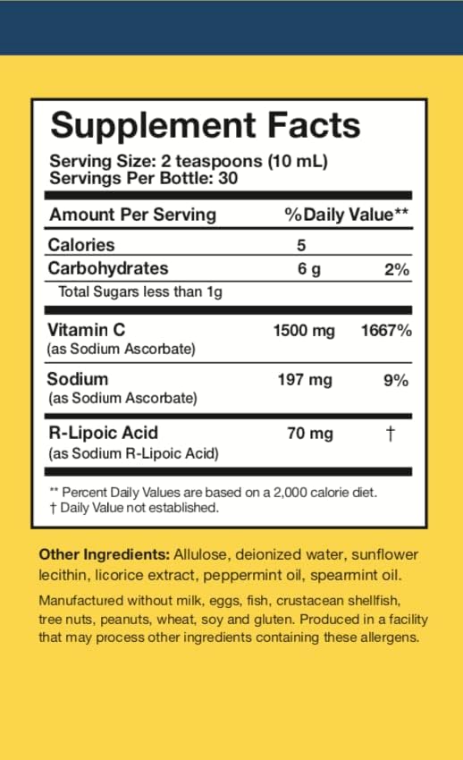 Researched Nutritionals C-RLA - Liposomal Vitamin C with R Lipoic Acid to Support Detox - Vegan &amp; Soy-Free Vitamin C Liquid, Peppermint Flavor (10 Fl Oz)