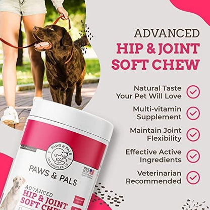 Paws &amp; Pals Glucosamine Chondroitin MSM for dogs 240 Count, Hip and Joint Mobility Soft Chews Supplement, Pain &amp; Inflammation Relief for all breeds - Maximum Strength, Treats Hip Dysplasia &amp; Arthritis