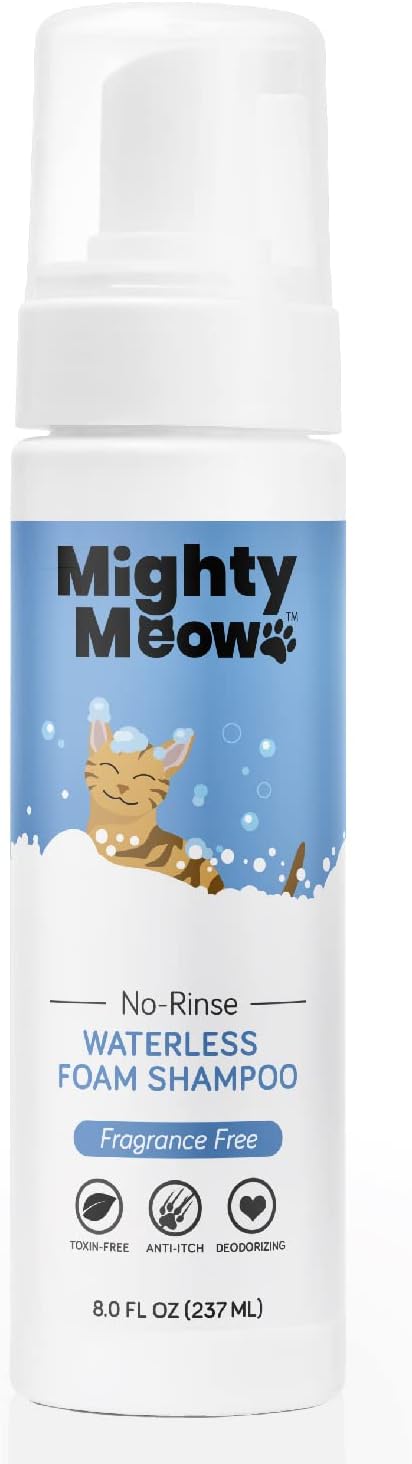 Waterless Foam Shampoo for Cats - No Rinse, Dry Shampoo for Cats - Eliminates Odors - Gentle &amp; Anti-Itch - Natural &amp; Hypoallergenic Waterless Cat Shampoo – Fragrance Free - 8 fl oz