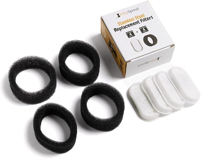 Cat Water Fountain Filters for 108oz/3.2L… (2 Month Supply: 4 Filters &amp; 4 Sponges)