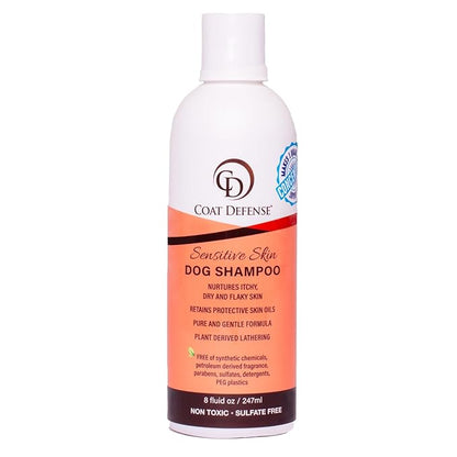 COAT DEFENSE Sensitive Dogs Shampoo | Made in USA | All-Natural Hypoallergenic - Soothes and Relieves Itchy &amp; Dry Skin | 8 Ounces Concentrated Makes 32 Ounces