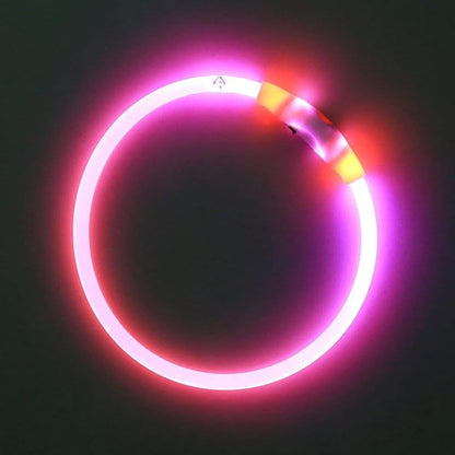 BSEEN Light Up Dog Collar, Rechargeable LED Dog Collar Waterproof Glowing Pet Collar TPU Cuttable Lighted Puppy Collar Safety Dog Lights for Night Walking (Pink 70cm)