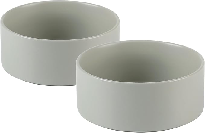 Ceramic 5.1inch Set of 2 Dog and Cat Bowls, Food and Water Feeder for Small Breed Dogs, Kitty, Cats, 2pcs Dog &amp; Cat Dishes(2 Bowls, Grey)