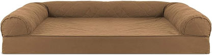 Furhaven Cooling Gel Dog Bed for Large Dogs w/ Removable Bolsters &amp; Washable Cover, For Dogs Up to 95 lbs - Quilted Sofa - Toasted Brown, Jumbo/XL