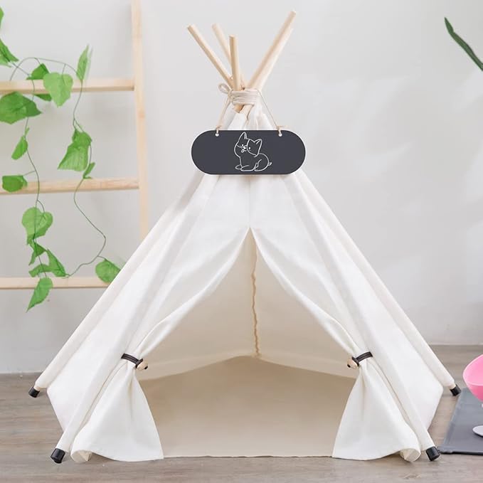 Pet Teepee Tent for Dogs &amp; Cats Dog Bed with Thick Cushion Puppies Play House Removable and Washable