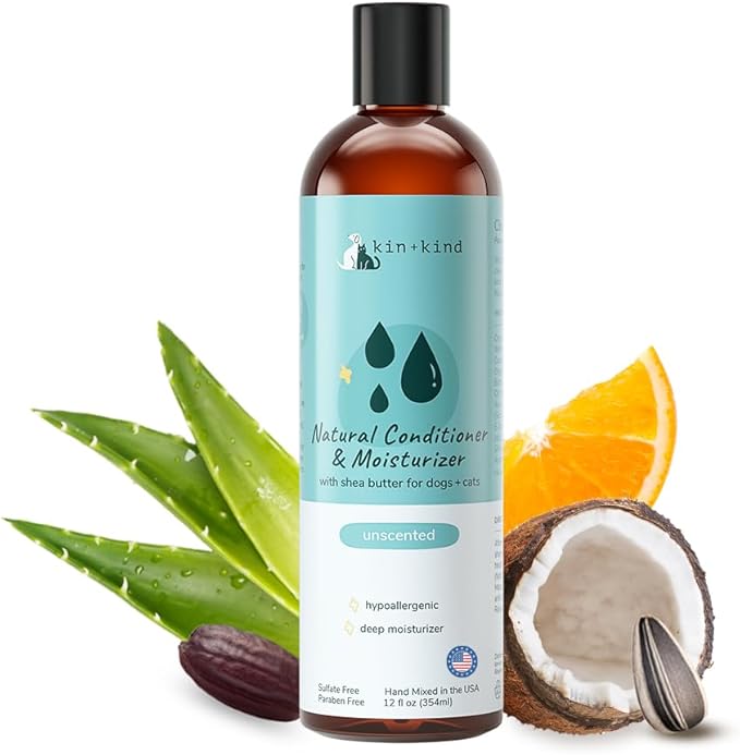 kin+kind Cat &amp; Dog Conditioner with Shea Butter All-Natural Formula with Betaine &amp; Aloe Moisturize &amp; Restore Coat for Dogs and Cats Shed Defender &amp; Coat Defense Pet Defender S 12 fl oz Made in USA
