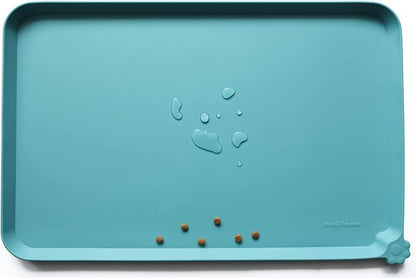 Hoki Found Silicone Pet Food Mats Tray - Non Slip Cat &amp; Dog Bowl Mats - Waterproof &amp; Pet-Friendly for Carpet - Glacier
