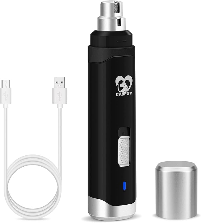 Casfuy Dog Nail Grinder Upgraded - Professional 2-Speed Electric Rechargeable Pet Nail Trimmer Painless Paws Grooming &amp; Smoothing for Small Medium Large Dogs &amp; Cats (Black)