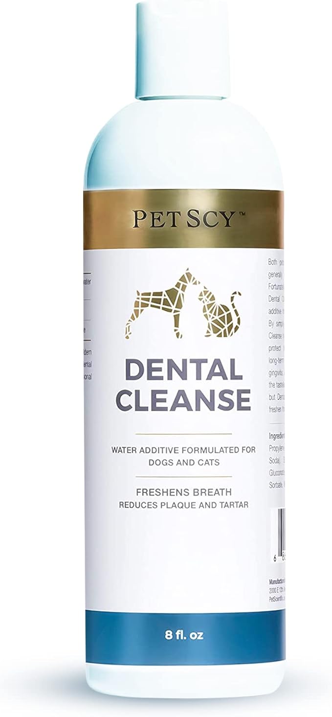 Petscy - Dental Cleanse, All-Natural Cat &amp; Dog Tartar Remover for Teeth, Cat &amp; Dog Water Additive for Dental Care, Suitable for All Ages, Breeds &amp; Sizes, 8 Oz