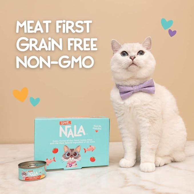 LOVE, NALA - Natural Adult Cat Wet Food - FLAKED Salmon in Broth - Grain Free, Non-GMO, Lean Protein with Omega 3, Added Minerals &amp; Vitamins - 12 Pack, 2.4 lbs.