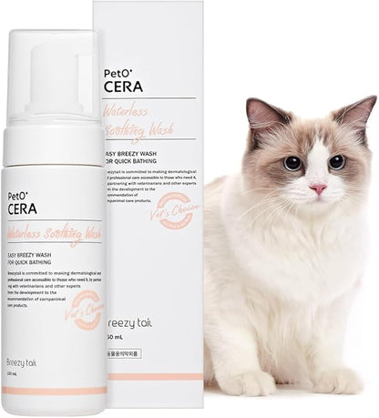 PetO’Cera Waterless Shampoo for Dogs &amp; Cats–No Rinse Foam, Lick-Safe, Itch Relief, Detangles &amp; Moisturizes, Hypoallergenic, Vet-Approved, 5.07oz/150ml