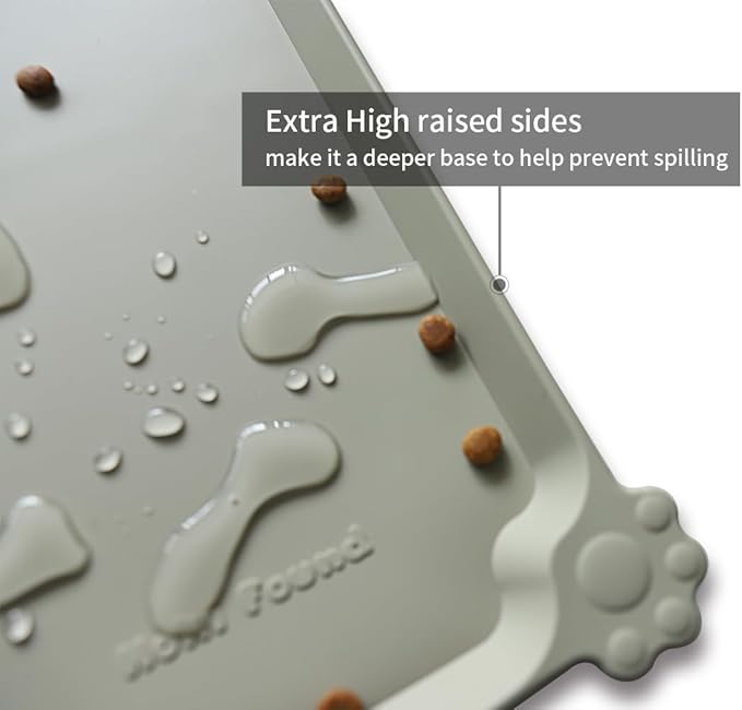Hoki Found X-Large Silicone Pet Feeding Mats - Non Slip, Waterproof Dog &amp; Cat Food Mats - Placemats for Carpet - Cream Green