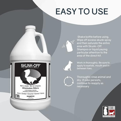 Skunk Off Pet Shampoo – Ready to use Skunk Odor Remover for Dogs, Cats, Carpet, Car, Clothes &amp; More – Skunk Shampoo Non-Enzymatic Formula (1 Gallon)