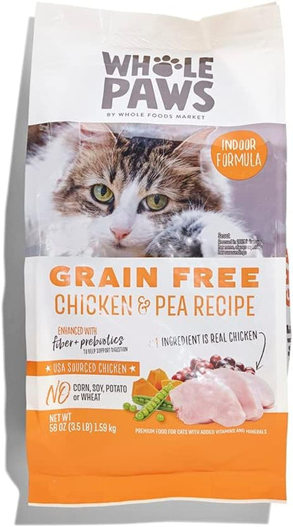 Whole Paws, Grain-Free Dry Cat Food, Chicken &amp; Pea Recipe, Enhanced with Fiber &amp; Prebiotics, Indoor Formula, 3.5 lb