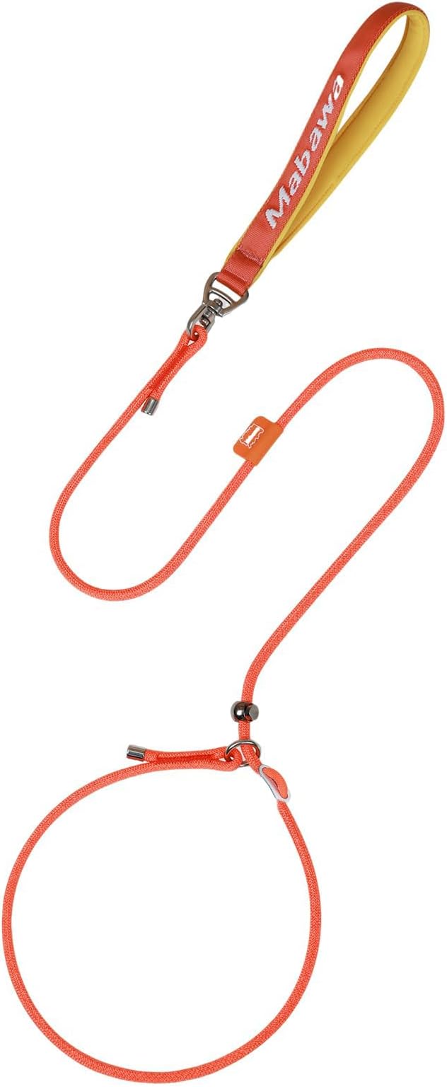 Dog Anti-Slip Leash 5FT with Metal Stopper - Durable No-Pull Training Lead for Small, Medium &amp; Large Dogs - Comfortable Handle Nylon Rope, Tangle-Free Pet Walking Leash (Orange, 5 FT)