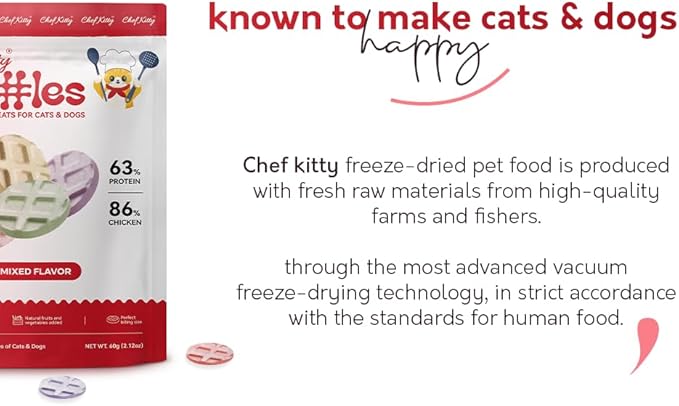 Freeze Dried Chicken Cat &amp; Dog Waffle Treats - Made with Human Grade Chicken Breast &amp; Liver - 5 Natural Flavors - Healthy, Tasty, Dry Food for Indoor Cats, Dogs - Inspected &amp; Tested in USA