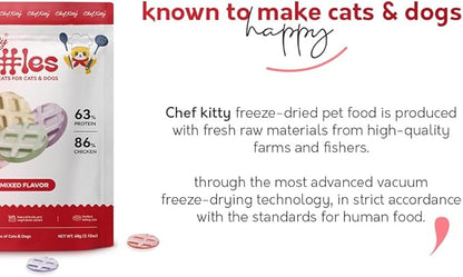 Freeze Dried Chicken Cat &amp; Dog Waffle Treats - Made with Human Grade Chicken Breast &amp; Liver - 5 Natural Flavors - Healthy, Tasty, Dry Food for Indoor Cats, Dogs - Inspected &amp; Tested in USA