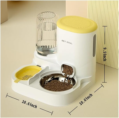 Automatic Cat Feeder &amp; Water Dispenser - Dual Container for Dry/Wet Food, Two-in-One Upgraded Gravity Feeder and Water Dispenser Combo Set for Cats and Dogs.(Yellow)