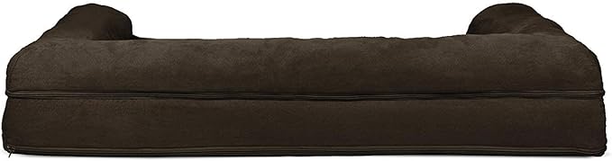 Furhaven Cooling Gel Dog Bed for Large Dogs w/ Removable Bolsters &amp; Washable Cover, For Dogs Up to 95 lbs - Plush &amp; Suede Sofa - Espresso, Jumbo/XL