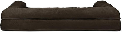 Furhaven Cooling Gel Dog Bed for Large Dogs w/ Removable Bolsters &amp; Washable Cover, For Dogs Up to 95 lbs - Plush &amp; Suede Sofa - Espresso, Jumbo/XL