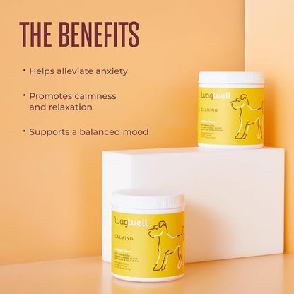 WagWell Calming Chews for Dogs – Vet-formulated Anxiety Relief for Dogs to Reduce Stressful Situations Like Travel or Fireworks – Separation Anxiety Relief for Dogs to Ease Stress &amp; Promote Relaxation