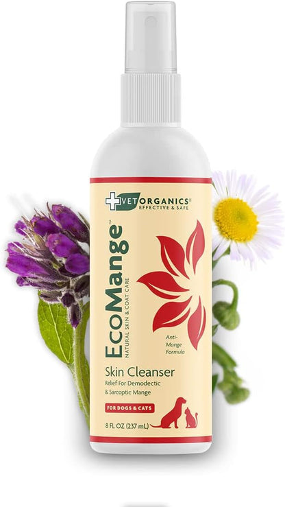 EcoMange Mange Relief for Dogs &amp; Cats – 8 Oz. Cat &amp; Dog Itch Relief, Sarcoptic &amp; Demodectic Mite Spray – Herbal Extract &amp; Essential Oil Itch Relief for Dogs – Natural Cat &amp; Dog Sprays by Vet Organics